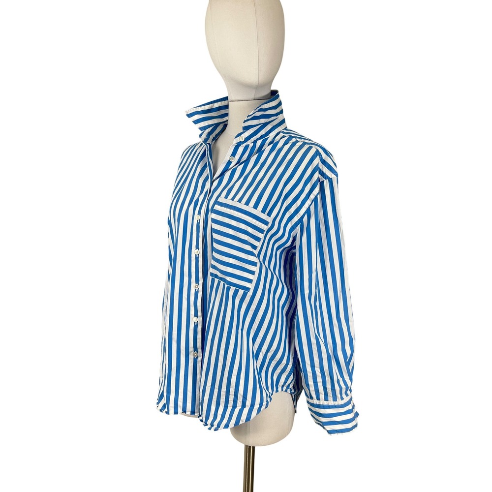 AYR The Deep End Striped Button Down Shirt Blue White Oversized Womens Large